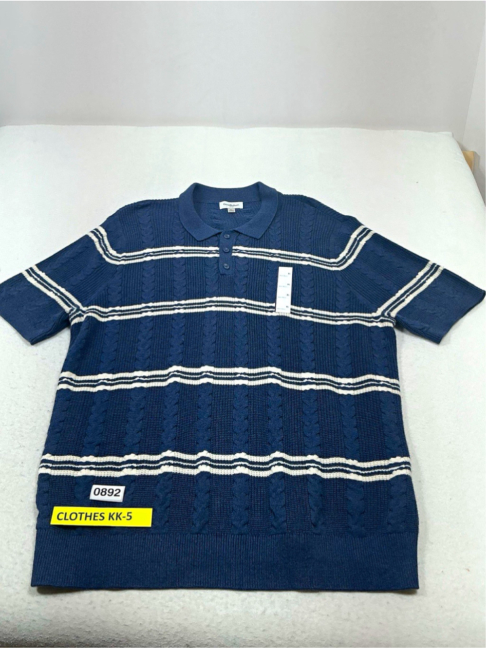 Goodfellow & Co Mens XL Cable-Knit Collared Pullover Sweater Blue White Stripe